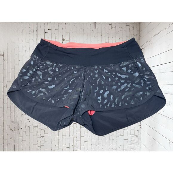 RARE Lululemon speed black leopard print shorts women's size 4 - Picture 2 of 7